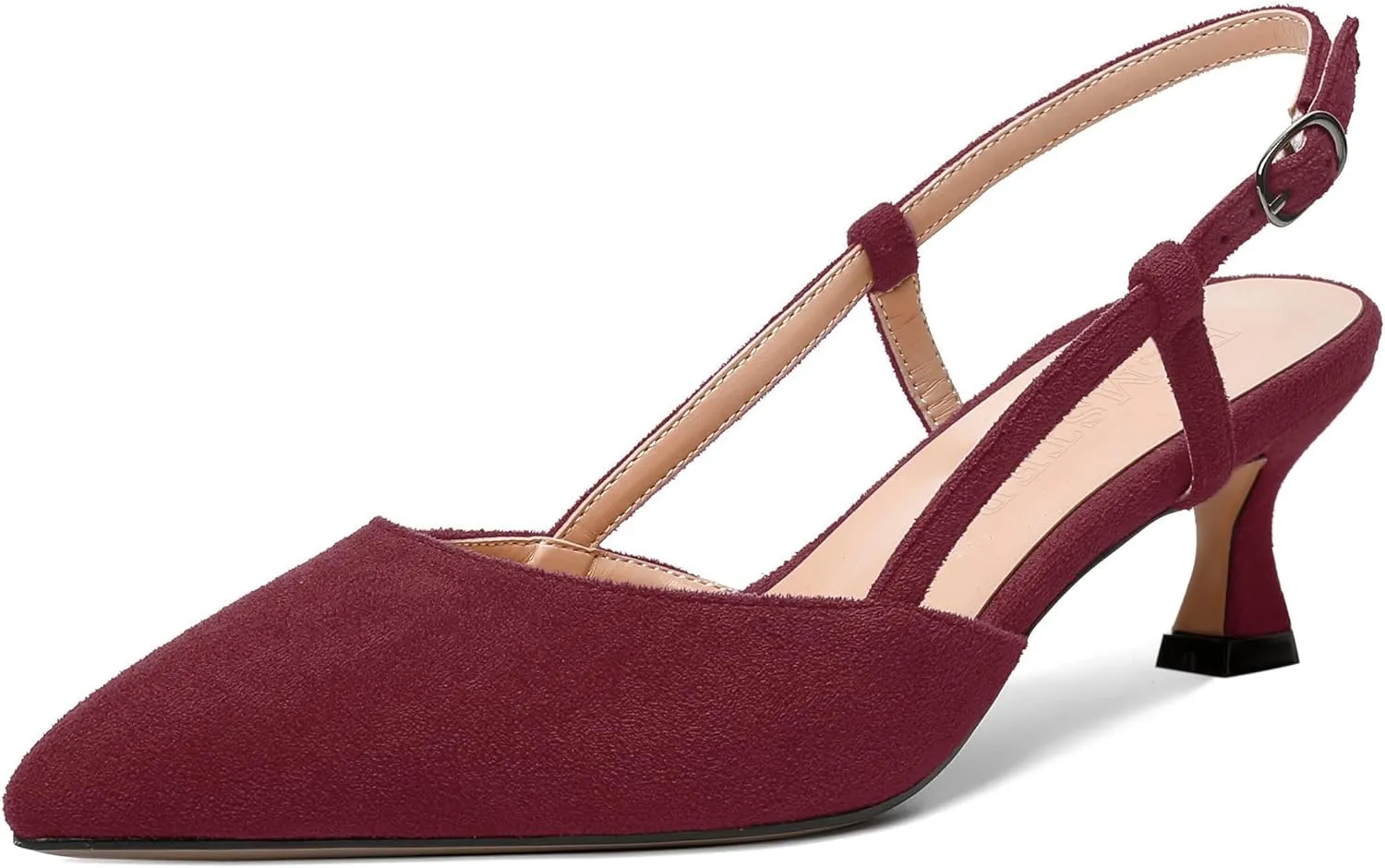 FEMSTEP Womens Casual Slingback Office Buckle Pointed Toe Suede Spool Low Heel Pumps Shoes 2 Inch