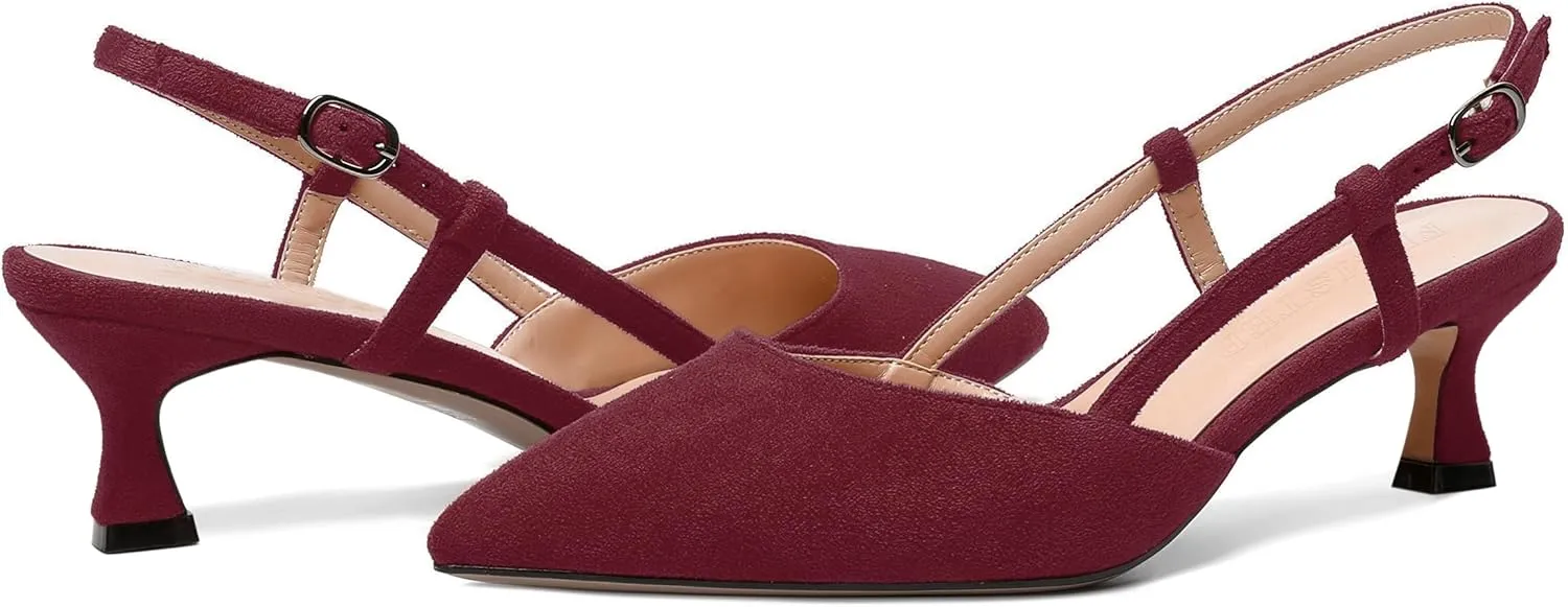 FEMSTEP Womens Casual Slingback Office Buckle Pointed Toe Suede Spool Low Heel Pumps Shoes 2 Inch