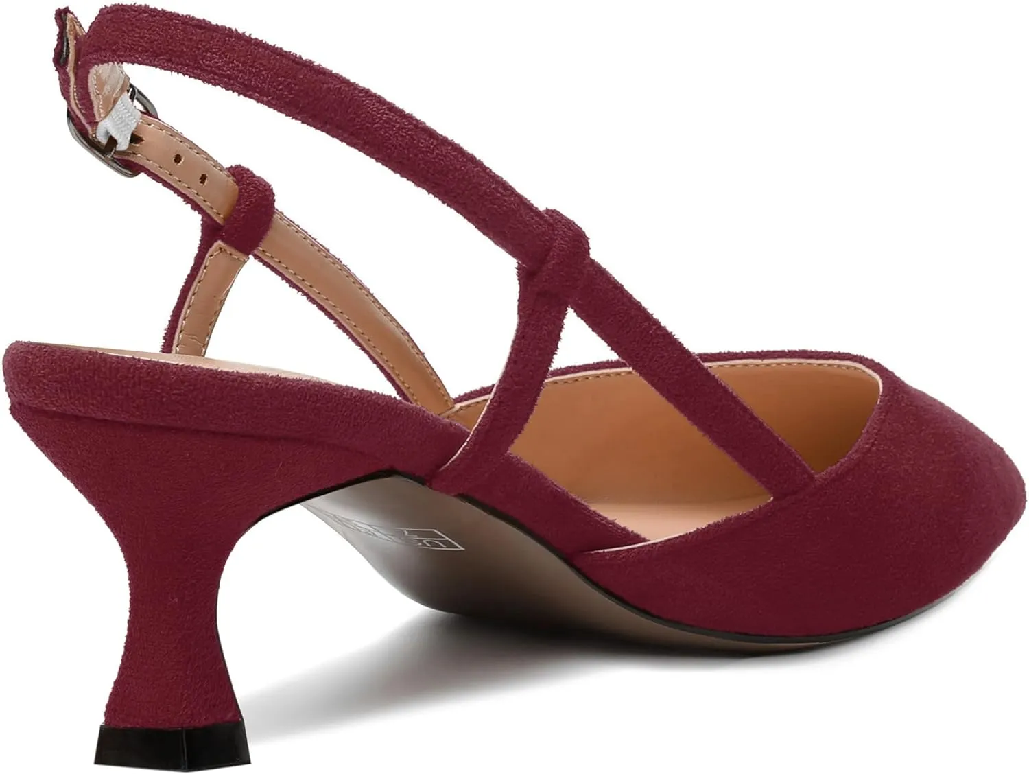 FEMSTEP Womens Casual Slingback Office Buckle Pointed Toe Suede Spool Low Heel Pumps Shoes 2 Inch