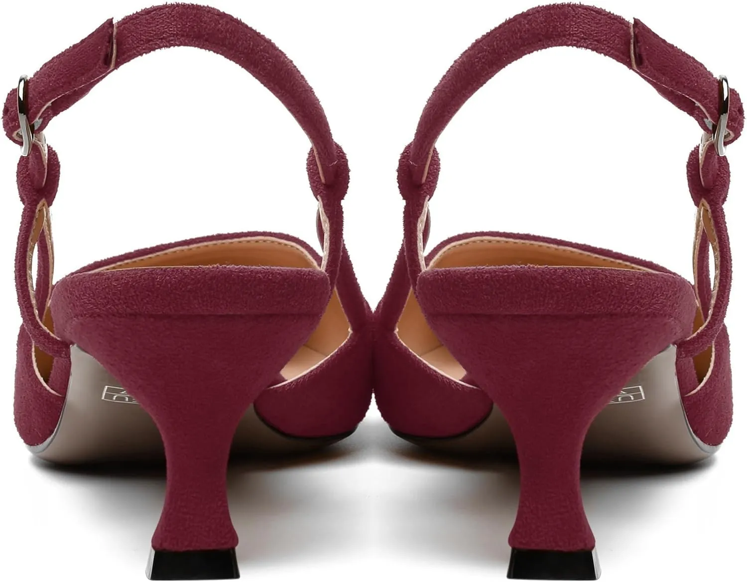 FEMSTEP Womens Casual Slingback Office Buckle Pointed Toe Suede Spool Low Heel Pumps Shoes 2 Inch