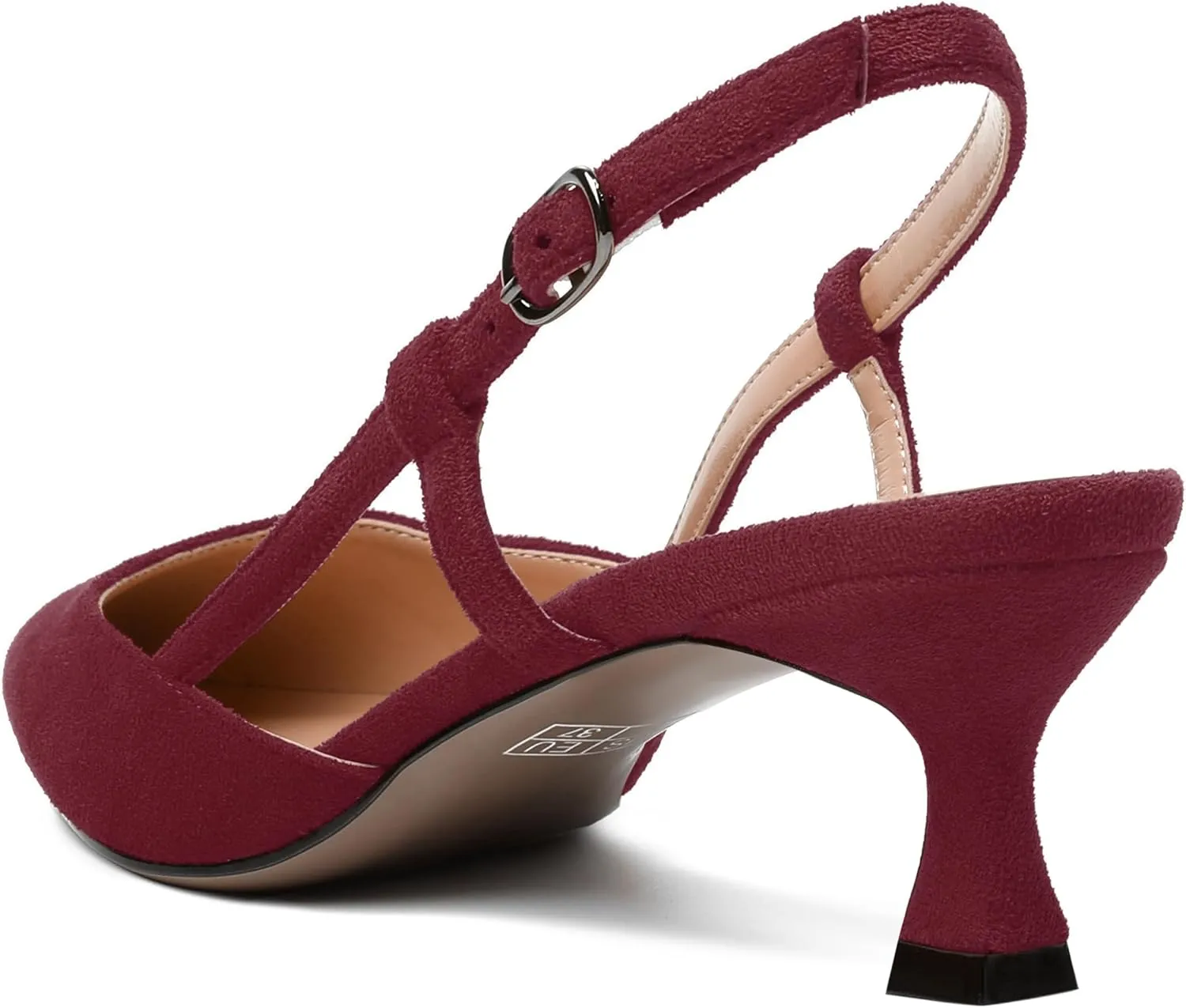 FEMSTEP Womens Casual Slingback Office Buckle Pointed Toe Suede Spool Low Heel Pumps Shoes 2 Inch