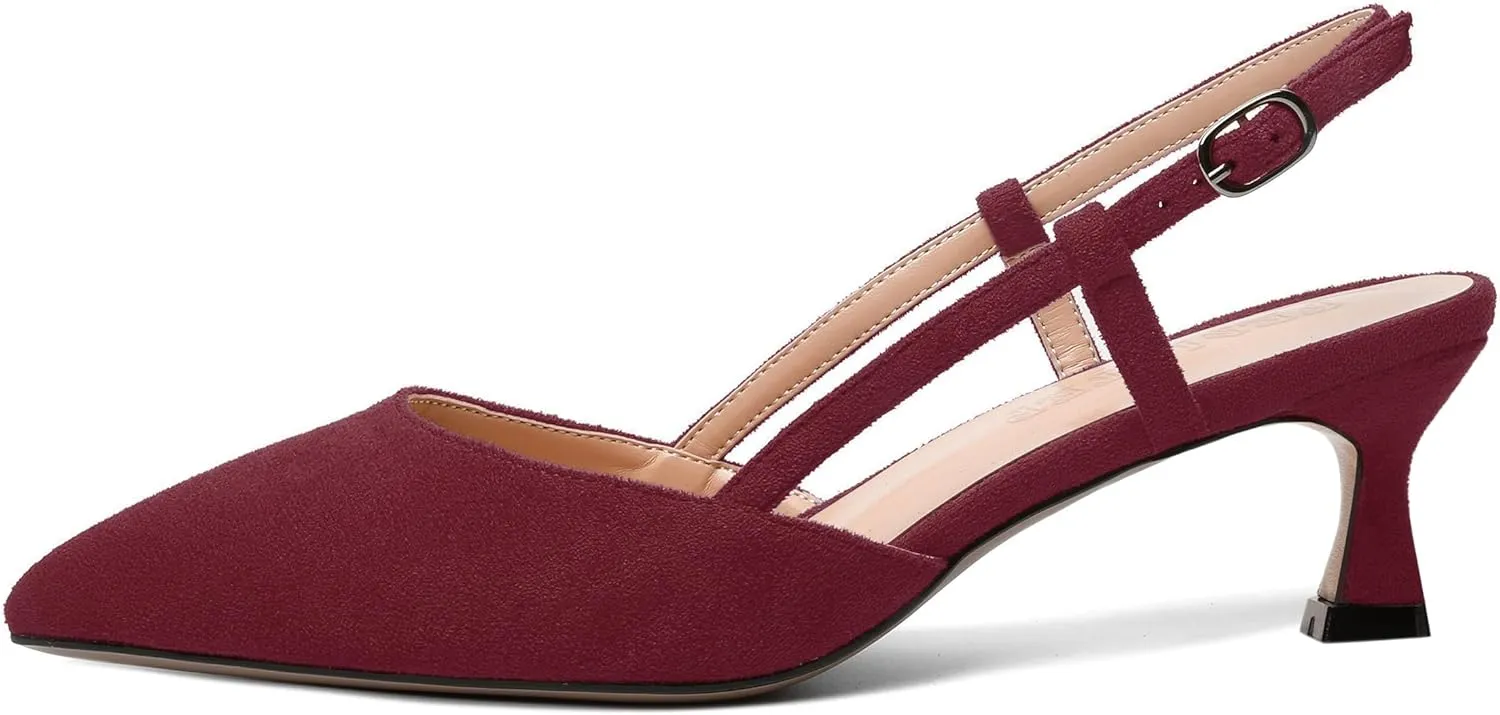FEMSTEP Womens Casual Slingback Office Buckle Pointed Toe Suede Spool Low Heel Pumps Shoes 2 Inch