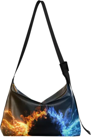 Fire and Ice Design Womens Shoulder Bag Hobo Crossbody Leather Casual Tote Bag for Women Large with Spark Handbag Shopping Bag