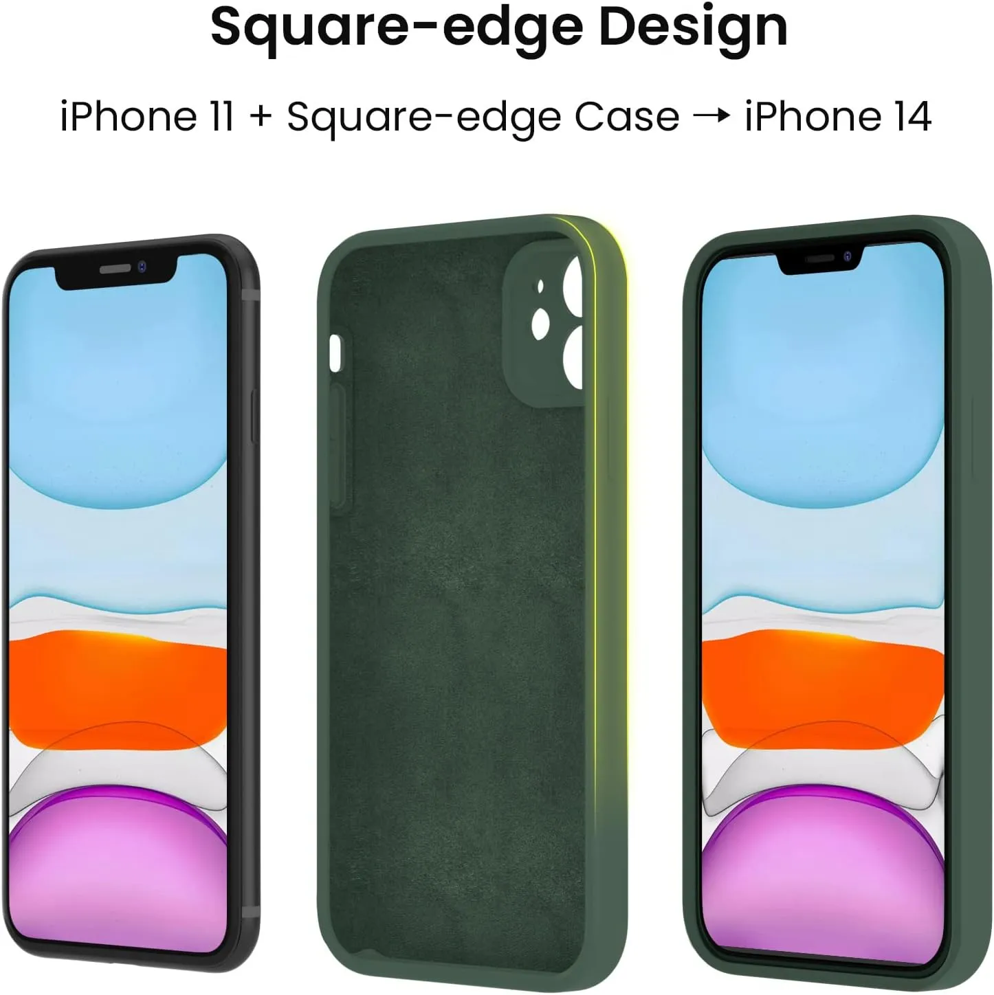 FireNova Designed for iPhone 11 Case, [Straight Edge] Upgraded [Camera Protecion] Silicone Phone Case with Soft Anti-Scratch Microfiber Lining, 6.1 inch, Alpine Green