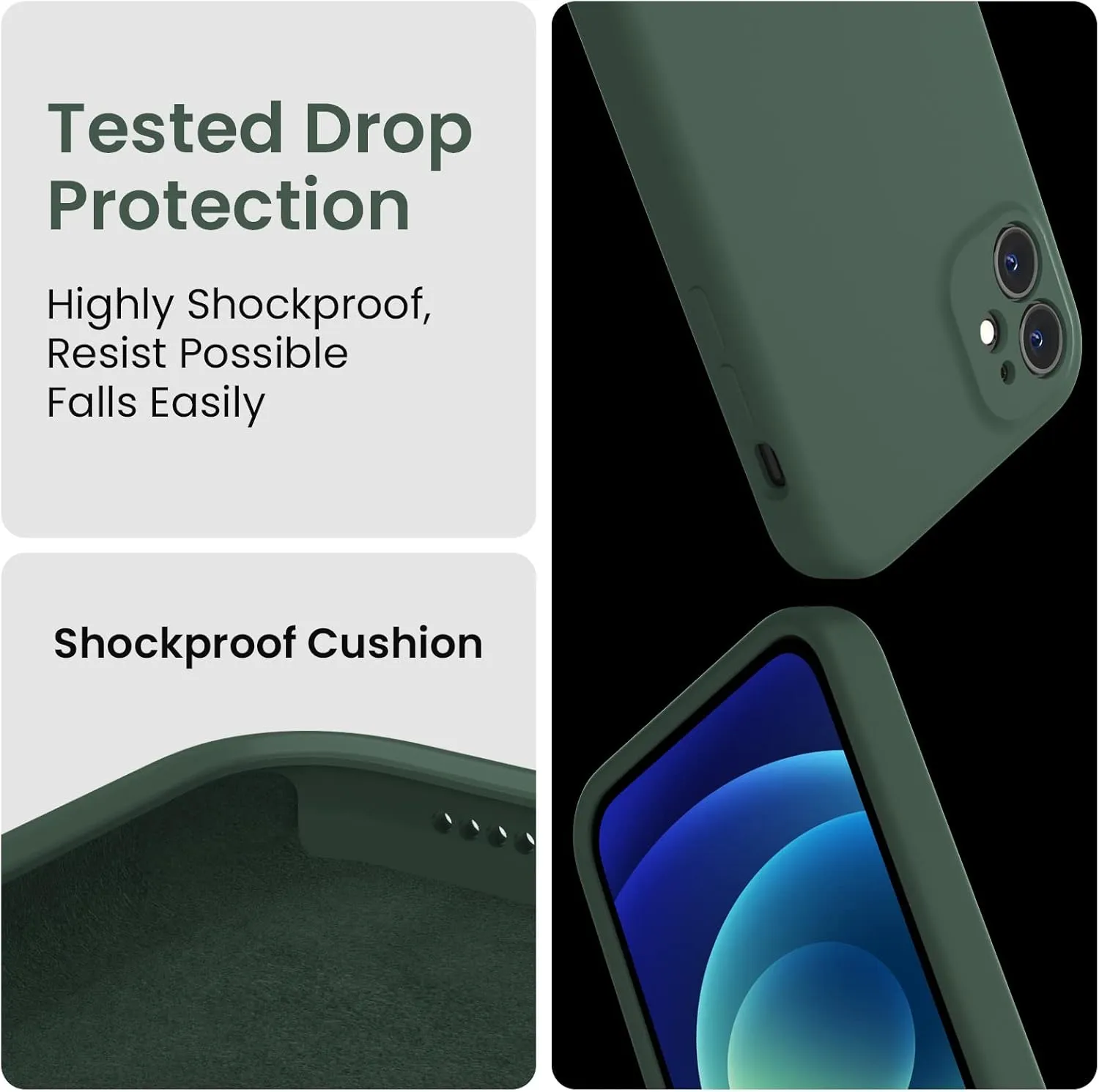 FireNova Designed for iPhone 11 Case, [Straight Edge] Upgraded [Camera Protecion] Silicone Phone Case with Soft Anti-Scratch Microfiber Lining, 6.1 inch, Alpine Green
