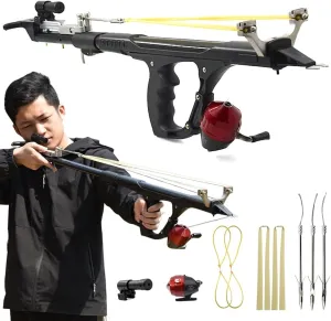 Fishing Slingshots for Adults, High Precision Telescopic Rod Slingshots for Hunting, Multifunctional Professional Slingshot Rifle for Hunting Slingshot Catapult with Rubber Bands
