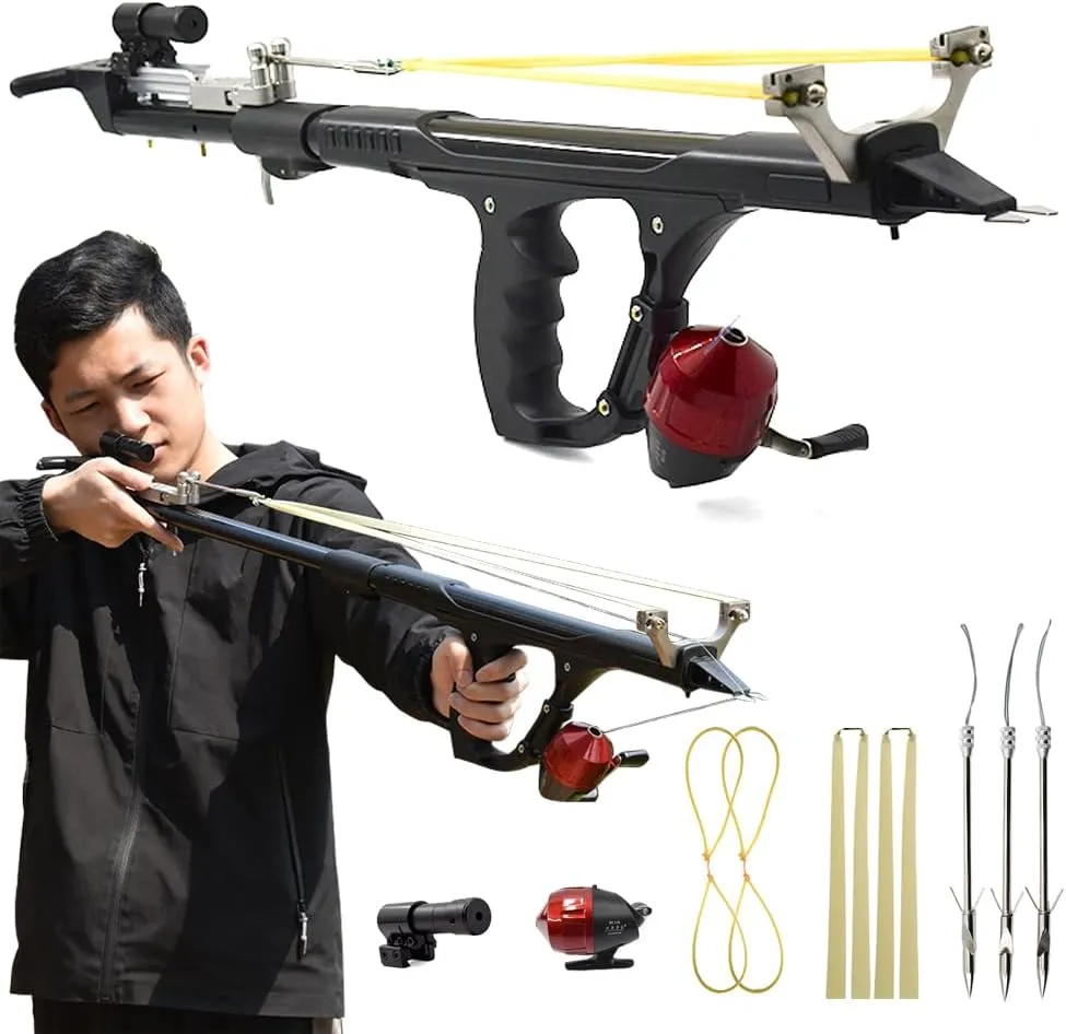 Fishing Slingshots for Adults, High Precision Telescopic Rod Slingshots for Hunting, Multifunctional Professional Slingshot Rifle for Hunting Slingshot Catapult with Rubber Bands