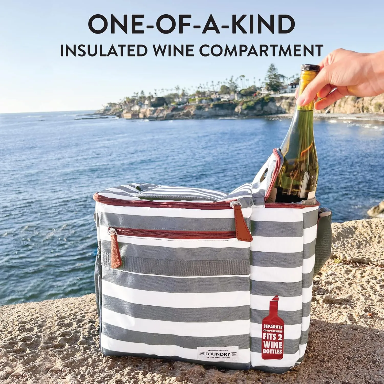 Fit & Fresh Soft Cooler Bag Insulated Waterproof Wine Carrier Bag, 24 Can Large Soft Sided Cooler Bag for Men and Women, 2 Bottle Wine Holder Tote Bag for Travel, Beach Cooler Bag