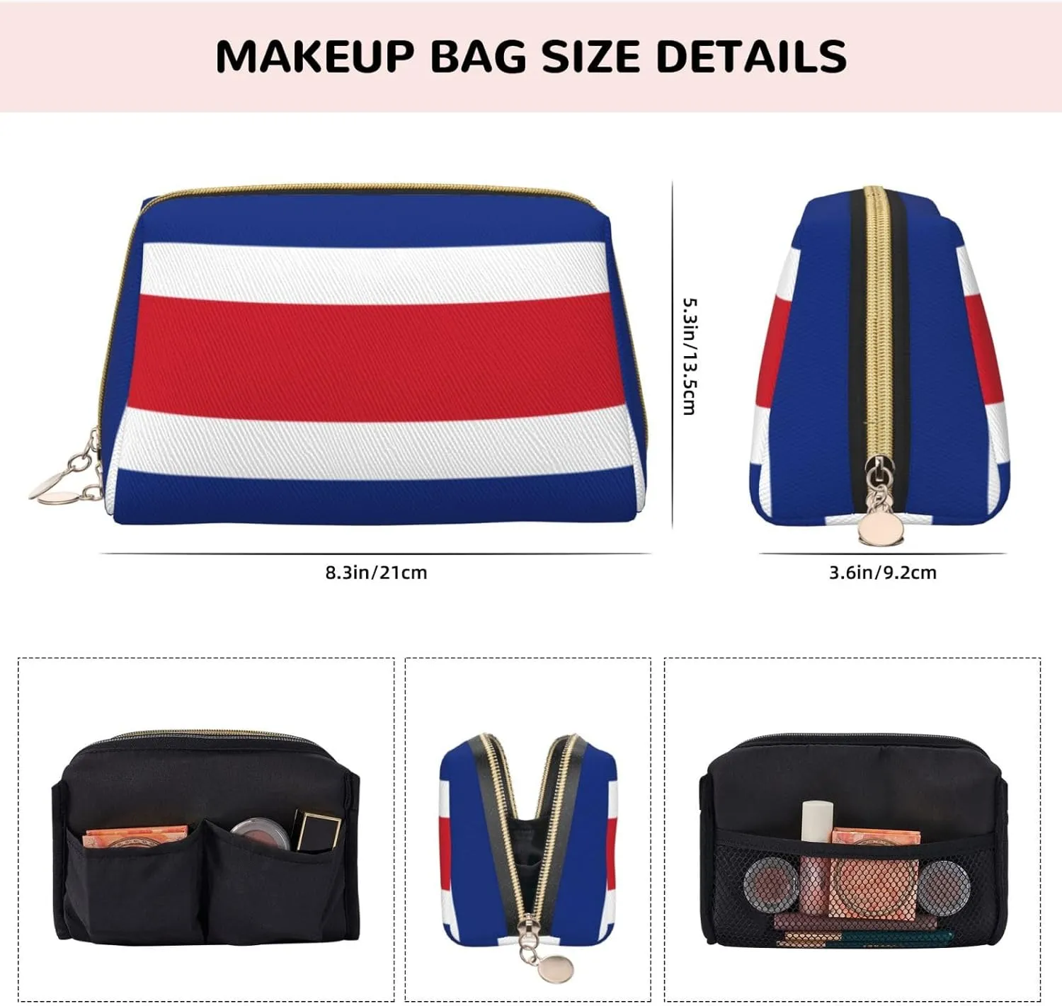 Flag Of Costa Ricamakeup Bag Organizer,Toiletry Cosmetic Bag,Zipper Pouch Brushes Storage Case(Large)
