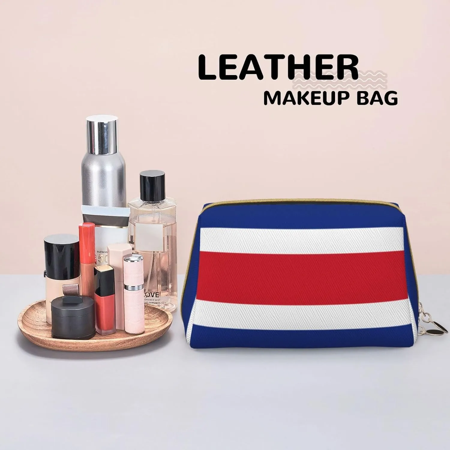 Flag Of Costa Ricamakeup Bag Organizer,Toiletry Cosmetic Bag,Zipper Pouch Brushes Storage Case(Large)