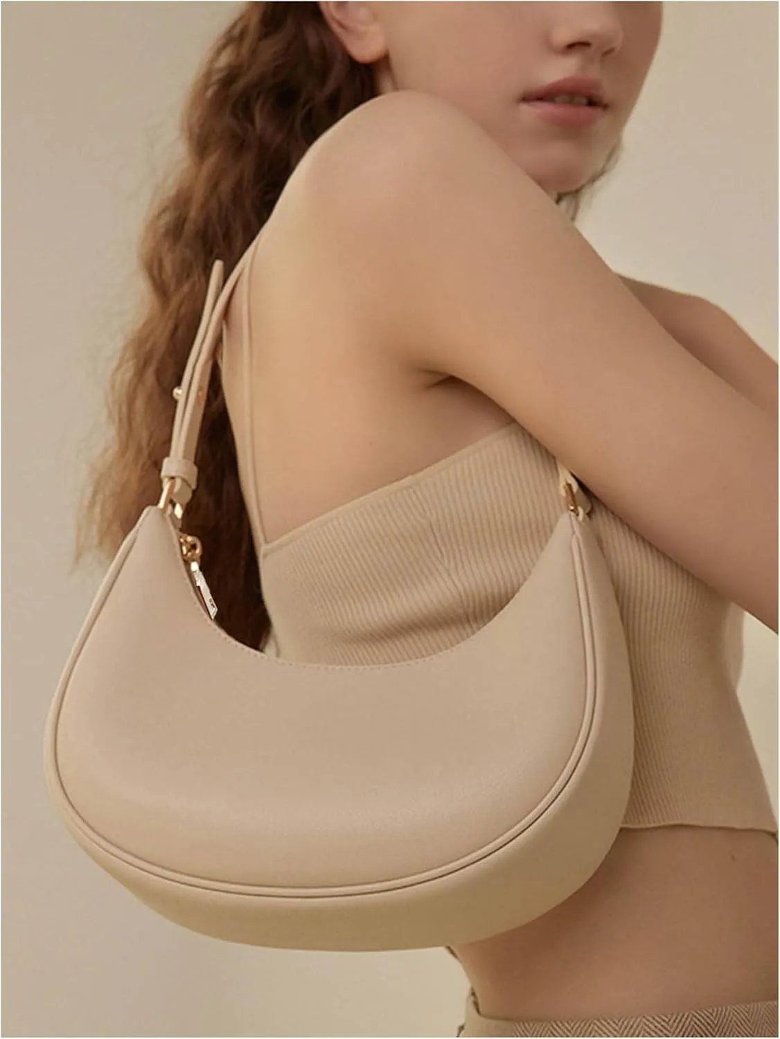 Floerns Women's Leather Crescent Handbag Underarm Purse Small Hobo Shoulder Bag
