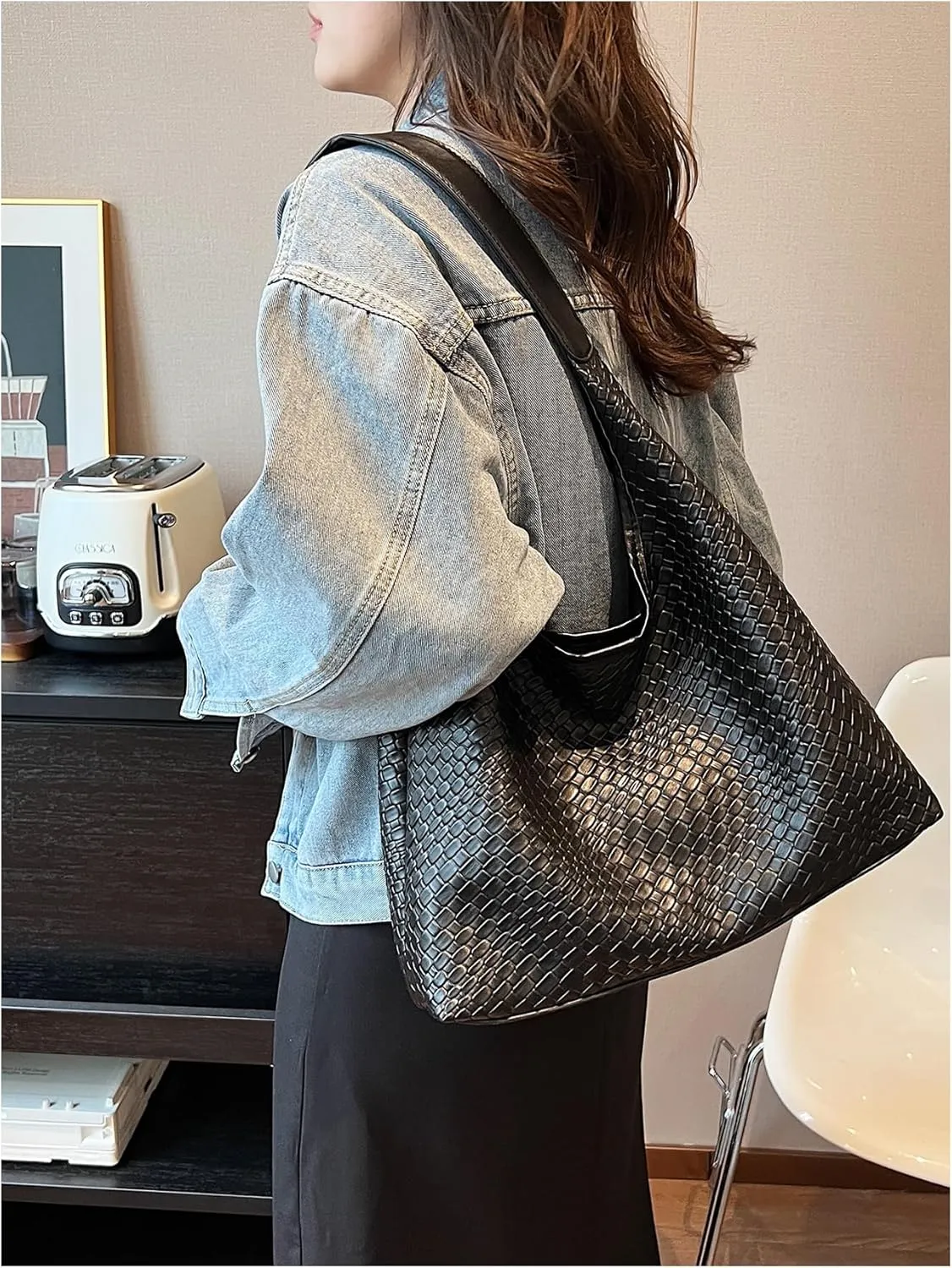 Floerns Women's Leather Tote Bag Woven Hobo Bag Top Handle Shoulder Bag Handbag