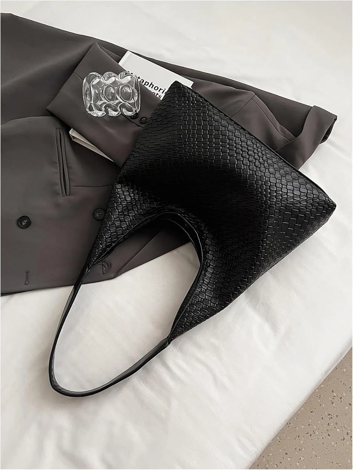 Floerns Women's Leather Tote Bag Woven Hobo Bag Top Handle Shoulder Bag Handbag
