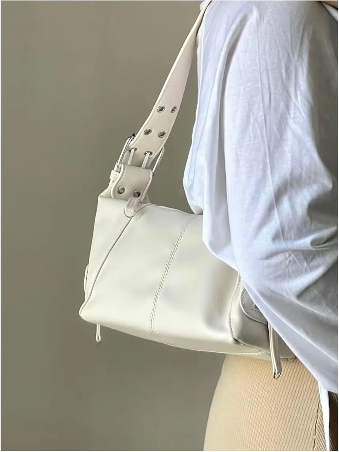 Floerns Women's Y2k Leather Hobo Bag Street Grommet Eyelet Shoulder Handbag