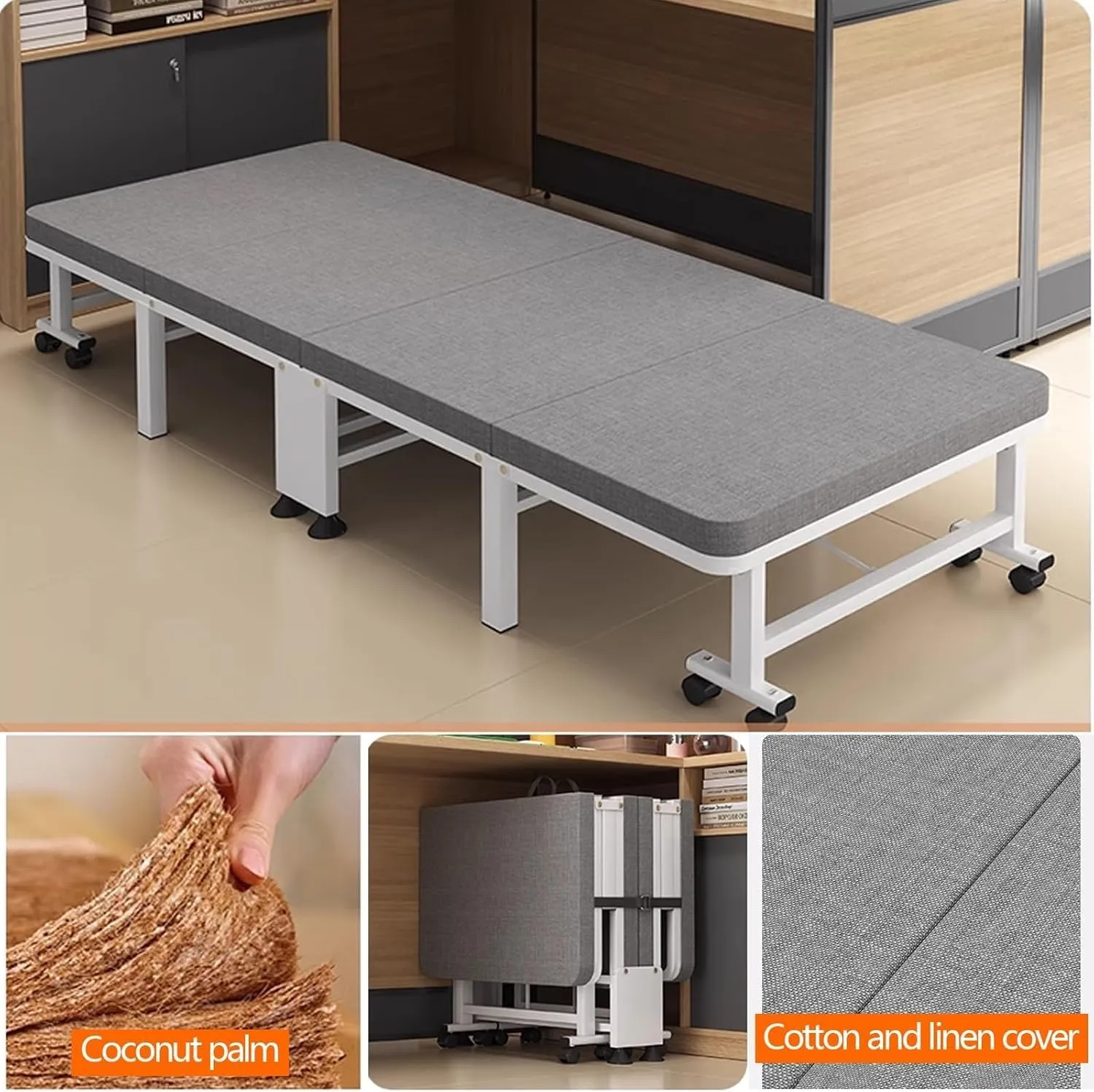 Folding Camping Bed 6 Levels of Adjustment Camping Cot W/Mattress and Wheels Reclining Chaise Load 551 Lbs Folding Cot