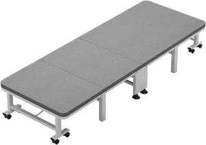 Folding Camping Bed 6 Levels of Adjustment Camping Cot W/Mattress and Wheels Reclining Chaise Load 551 Lbs Folding Cot