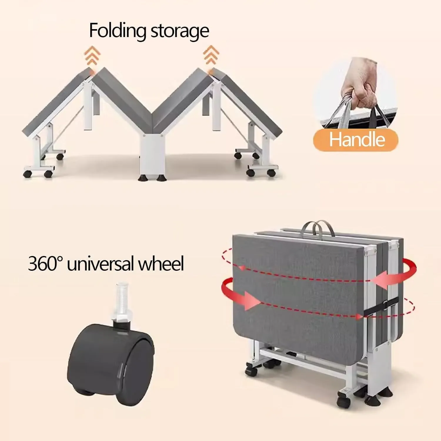 Folding Camping Bed 6 Levels of Adjustment Camping Cot W/Mattress and Wheels Reclining Chaise Load 551 Lbs Folding Cot