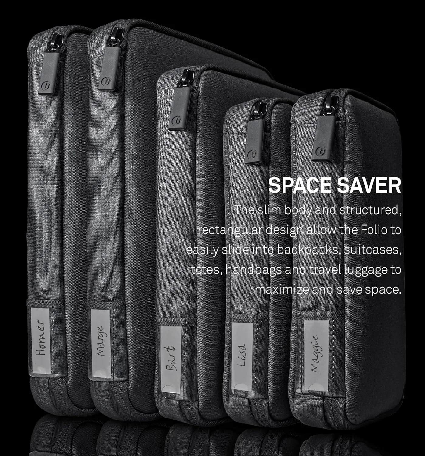 Folio Tech Pouch 2L Personal, Family, Work Travel Organizer for Electronic Essentials, Cables Chargers & Tech Accessories, with Label Identification, Medium in Black