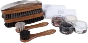 FootFitter Leather Shoe Shine Valet Refill Set, Complete Horsehair Brushes, Shoe Creams, Microfiber Cloths & Travel Shoehorn