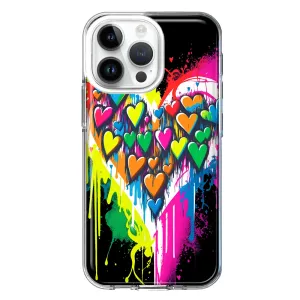 For Apple iPhone 14 Pro Max Colorful Rainbow Hearts Love Graffiti Painting Design Hybrid Protective Phone Case Cover