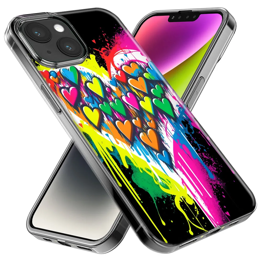 For Apple iPhone 14 Pro Max Colorful Rainbow Hearts Love Graffiti Painting Design Hybrid Protective Phone Case Cover