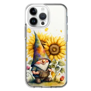 For Apple iPhone 14 Pro Max Cute Gnome Sunflowers Clear Design Hybrid Protective Phone Case Cover