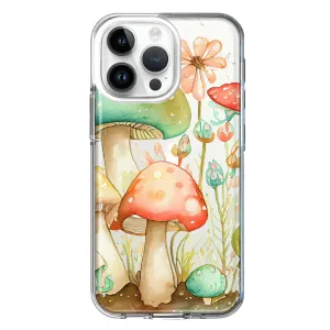 For Apple iPhone 14 Pro Max Fairy Tale Watercolor Mushrooms Pastel Spring Flowers Floral Design Hybrid Protective Phone Case Cover