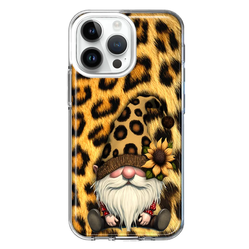 For Apple iPhone 14 Pro Max Gnome Sunflower Leopard Design Hybrid Protective Phone Case Cover