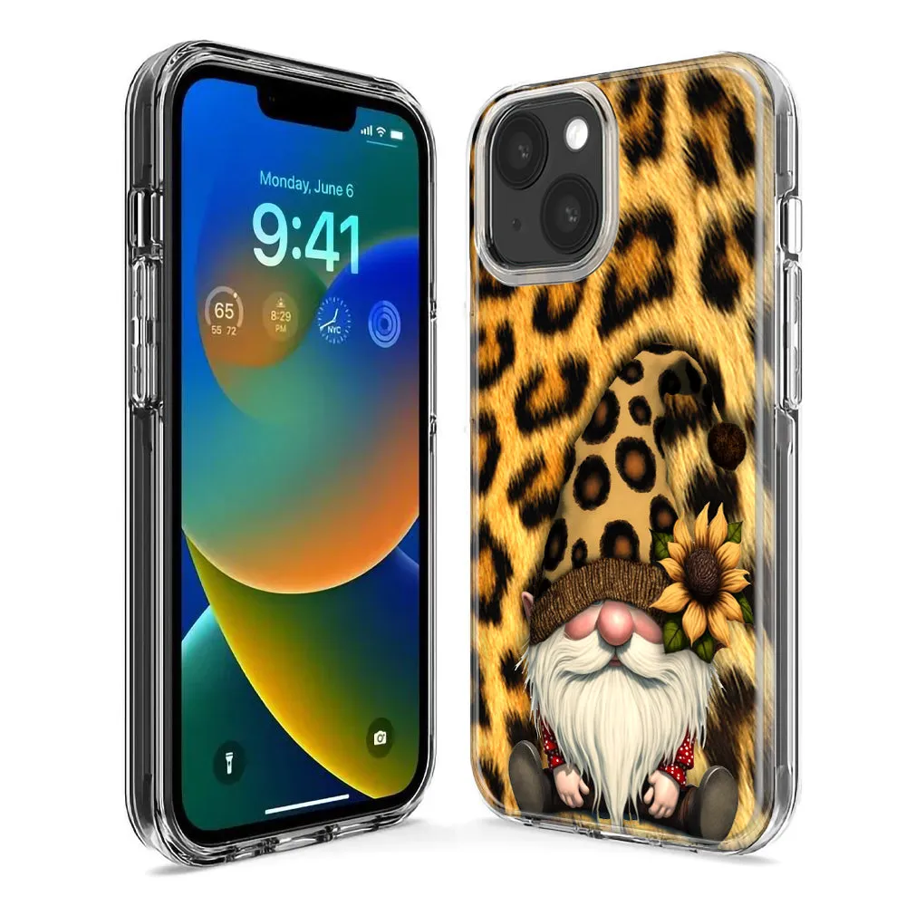 For Apple iPhone 14 Pro Max Gnome Sunflower Leopard Design Hybrid Protective Phone Case Cover