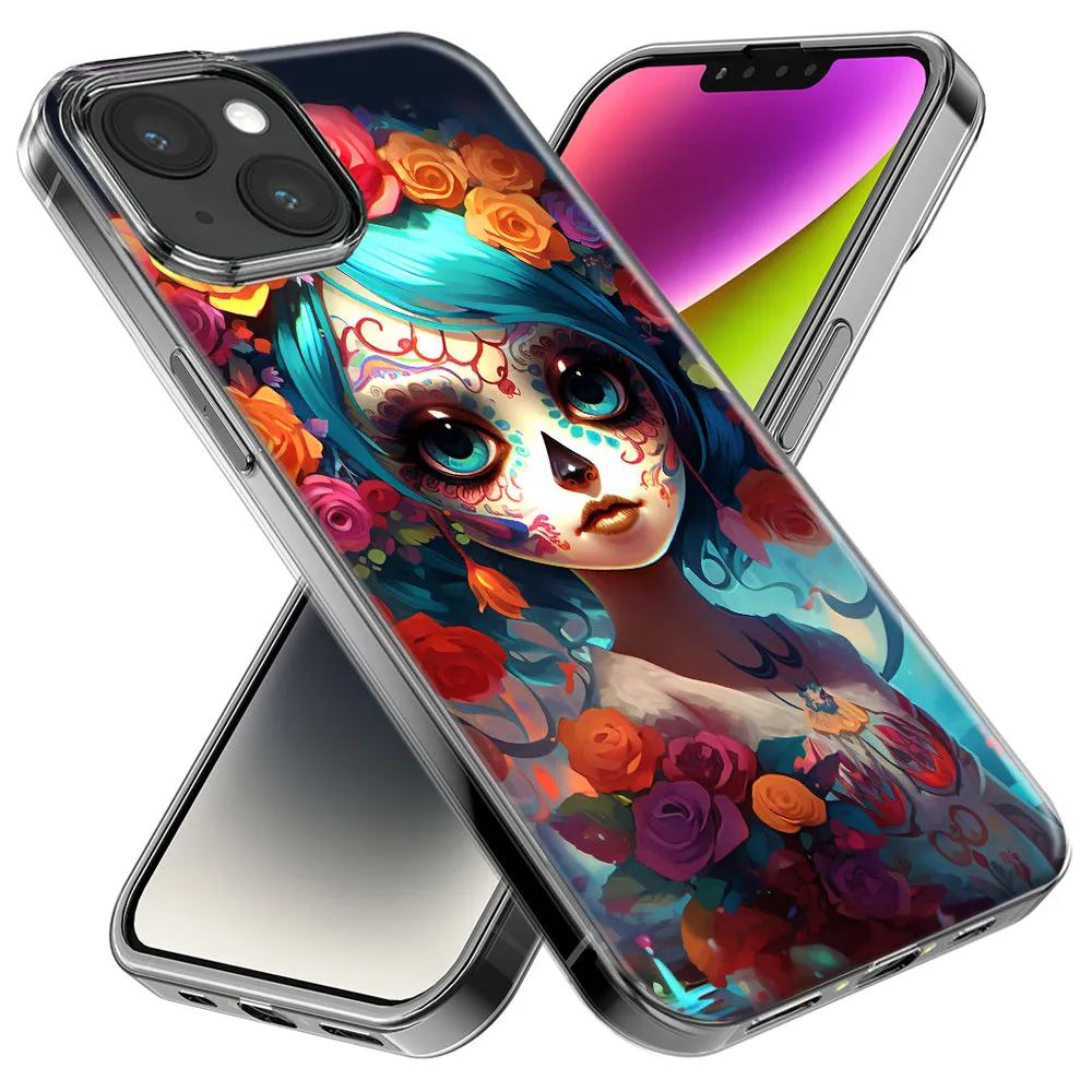 For Apple iPhone 14 Pro Max Halloween Spooky Colorful Day of the Dead Skull Girl Design Hybrid Protective Phone Case Cover