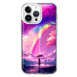 For Apple iPhone 14 Pro Max Kawaii Manga Pink Cherry Blossom Japanese Rainbow Girl Design Hybrid Protective Phone Case Cover