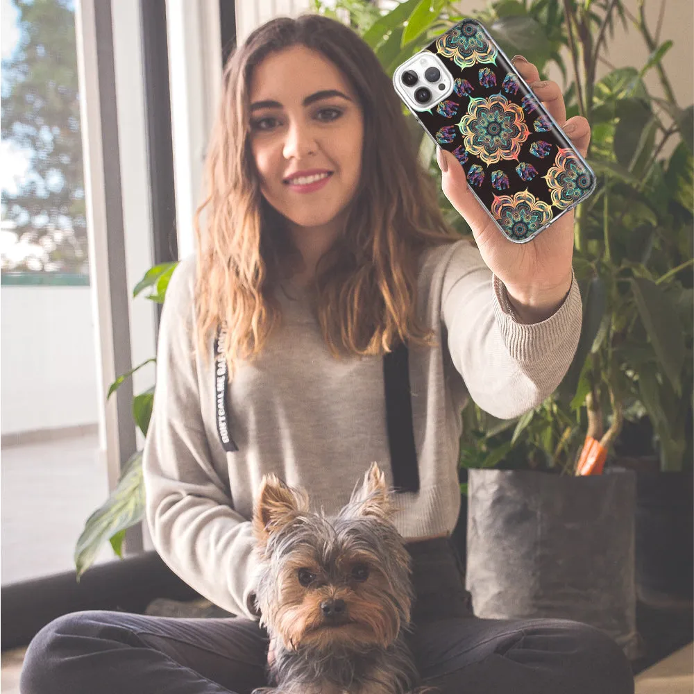 For Apple iPhone 14 Pro Max Mandala Geometry Abstract Elephant Pattern Design Hybrid Protective Phone Case Cover