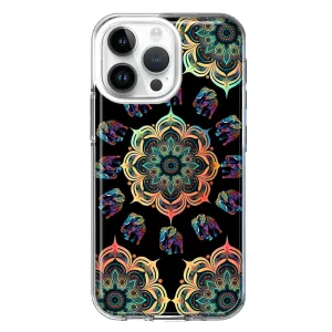 For Apple iPhone 14 Pro Max Mandala Geometry Abstract Elephant Pattern Design Hybrid Protective Phone Case Cover
