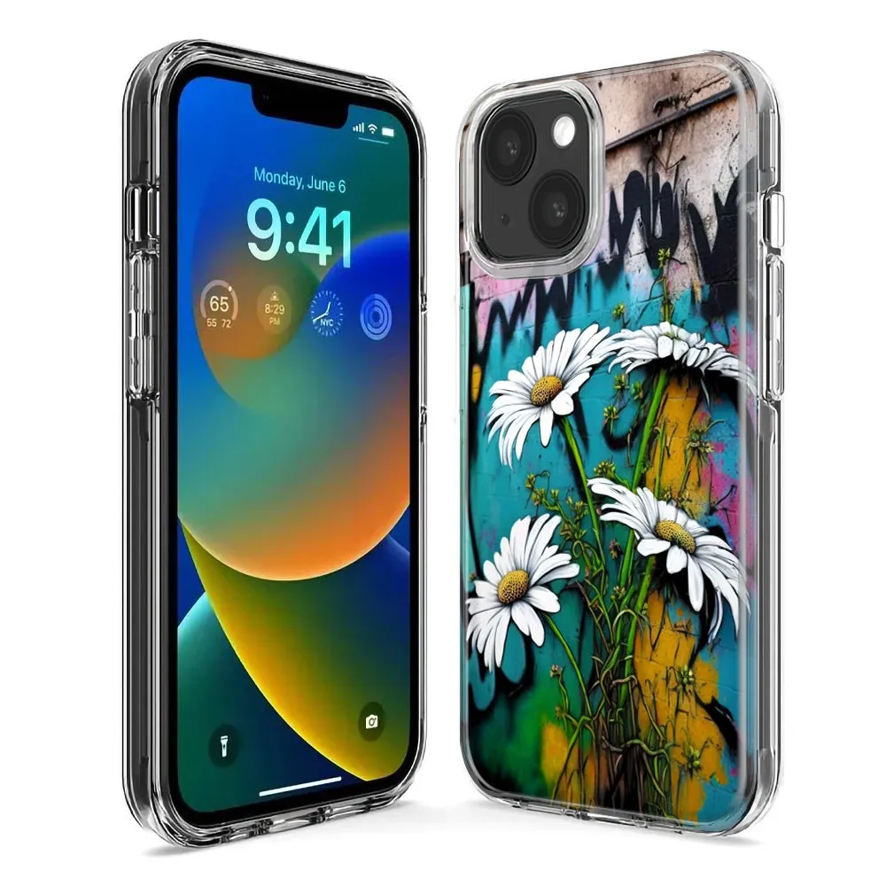 For Apple iPhone 14 Pro Max White Daisies Graffiti Wall Art Painting Design Hybrid Protective Phone Case Cover
