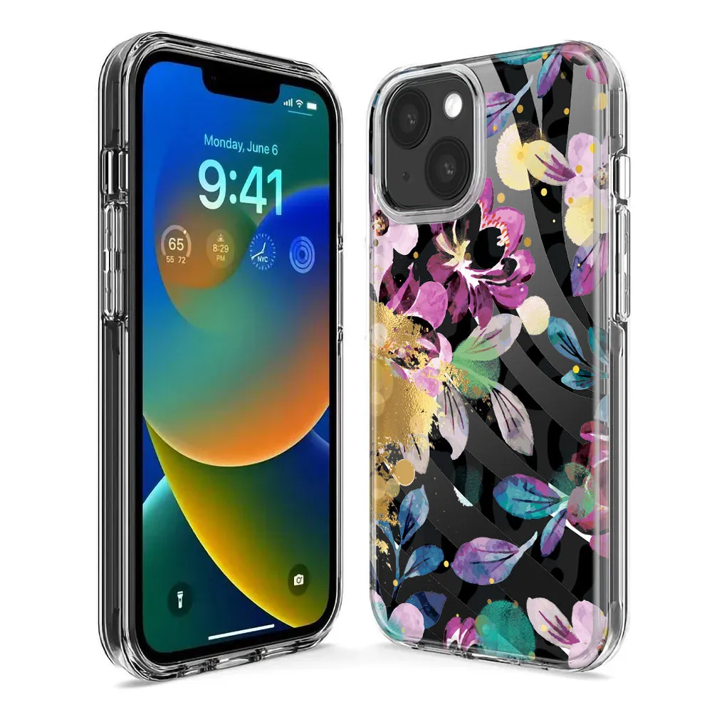 For Apple iPhone 14 Pro Max Zebra Stripes Tropical Flowers Purple Blue Summer Vibes Design Hybrid Protective Phone Case Cover