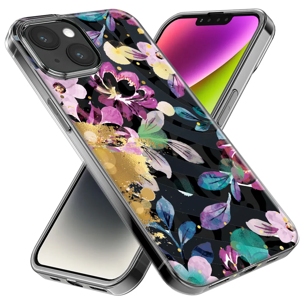 For Apple iPhone 14 Pro Max Zebra Stripes Tropical Flowers Purple Blue Summer Vibes Design Hybrid Protective Phone Case Cover