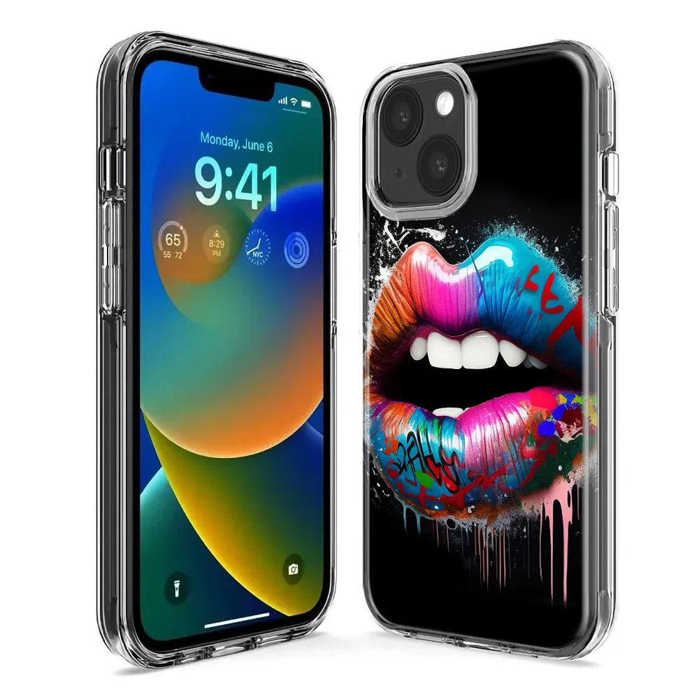 For Apple iPhone 15 Pro Colorful Lip Graffiti Painting Art Design Hybrid Protective Phone Case Cover