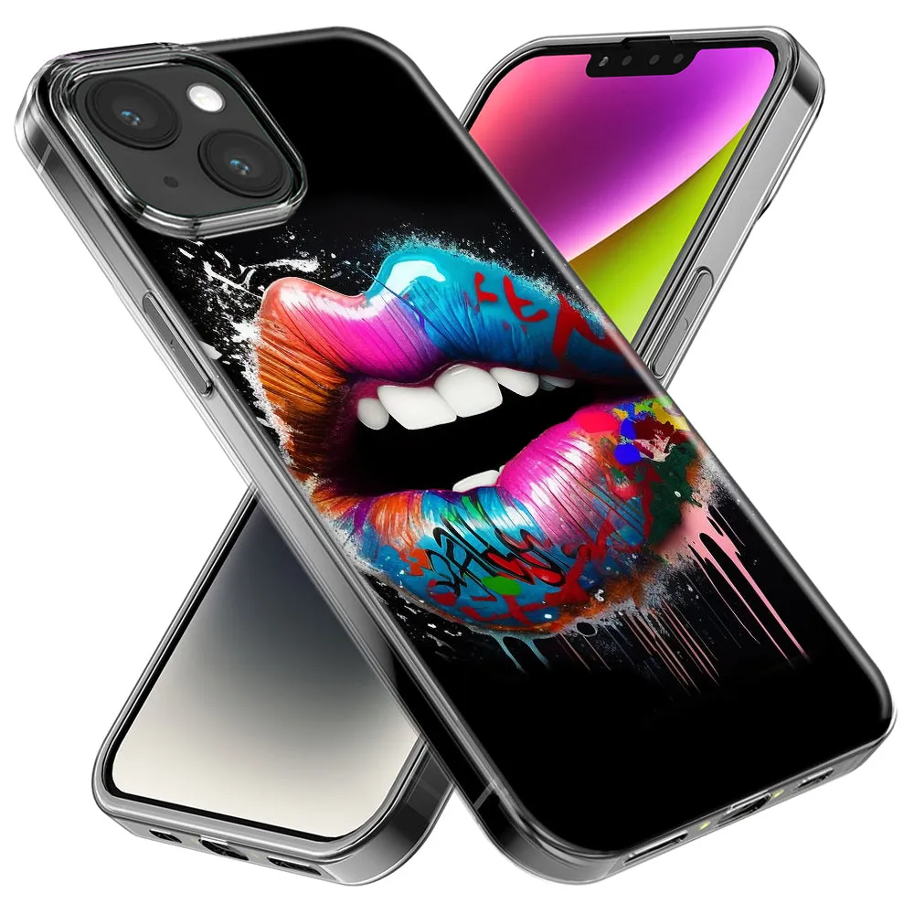For Apple iPhone 15 Pro Colorful Lip Graffiti Painting Art Design Hybrid Protective Phone Case Cover