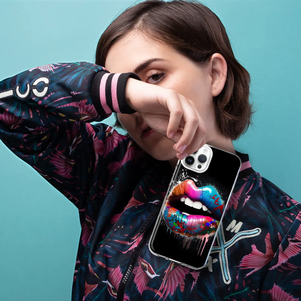 For Apple iPhone 15 Pro Colorful Lip Graffiti Painting Art Design Hybrid Protective Phone Case Cover