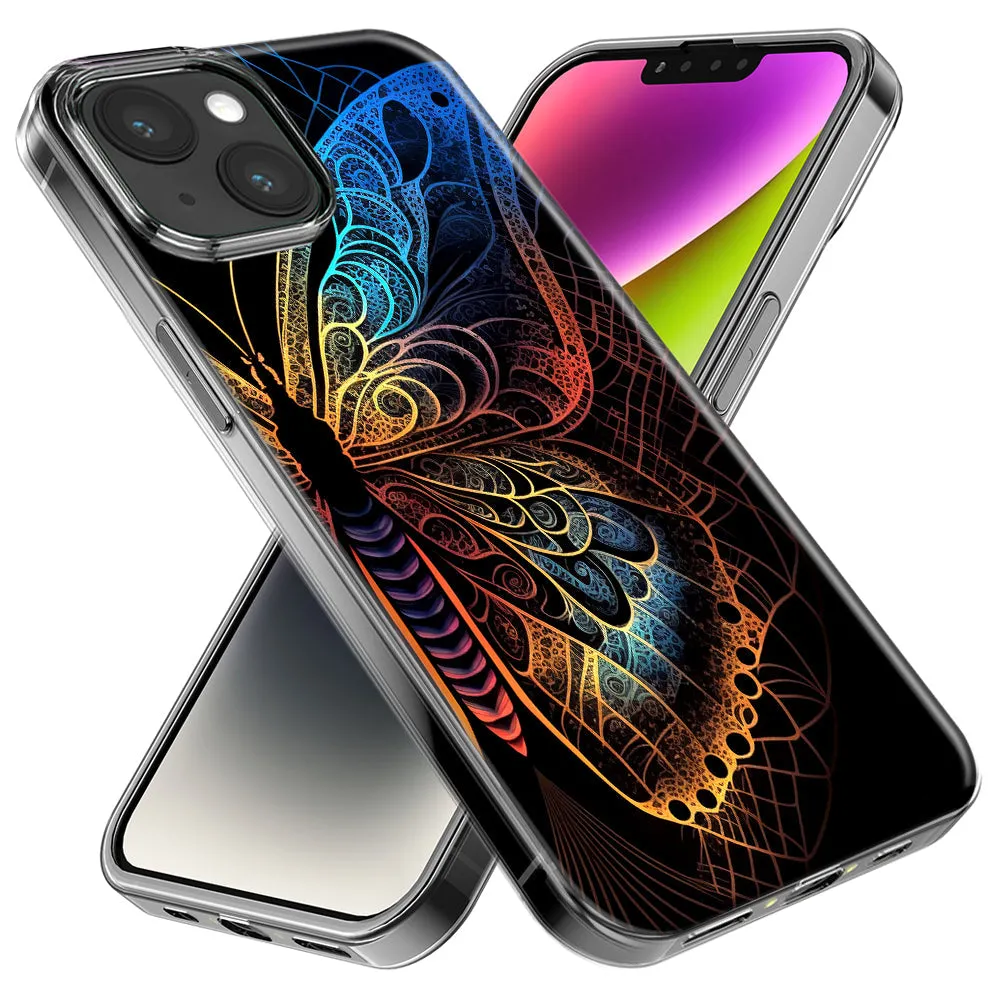 For Apple iPhone 15 Pro Mandala Geometry Abstract Butterfly Pattern Design Hybrid Protective Phone Case Cover