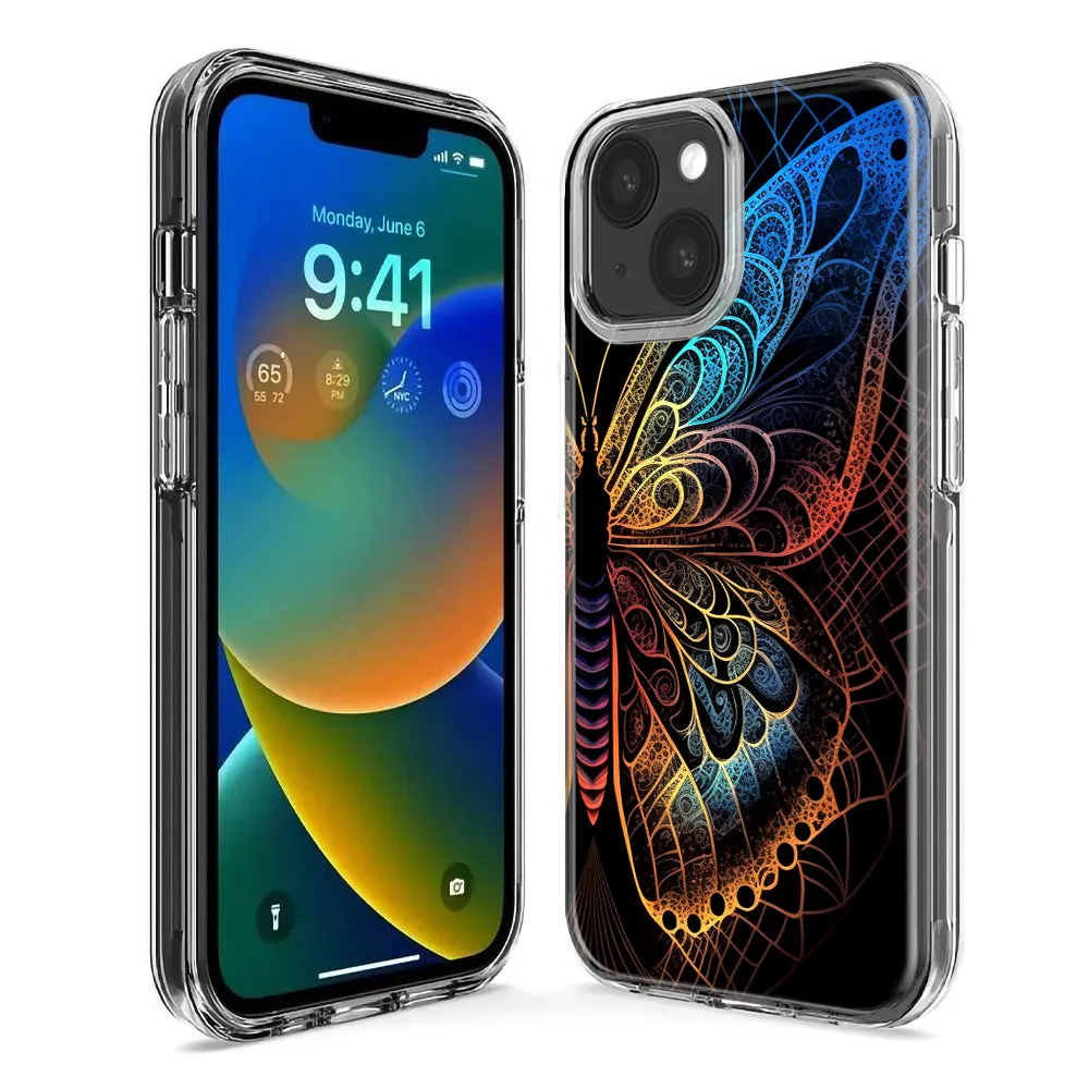 For Apple iPhone 15 Pro Mandala Geometry Abstract Butterfly Pattern Design Hybrid Protective Phone Case Cover