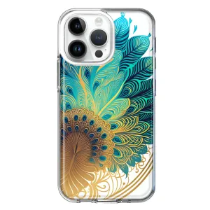 For Apple iPhone 15 Pro Mandala Geometry Abstract Peacock Feather Pattern Design Hybrid Protective Phone Case Cover