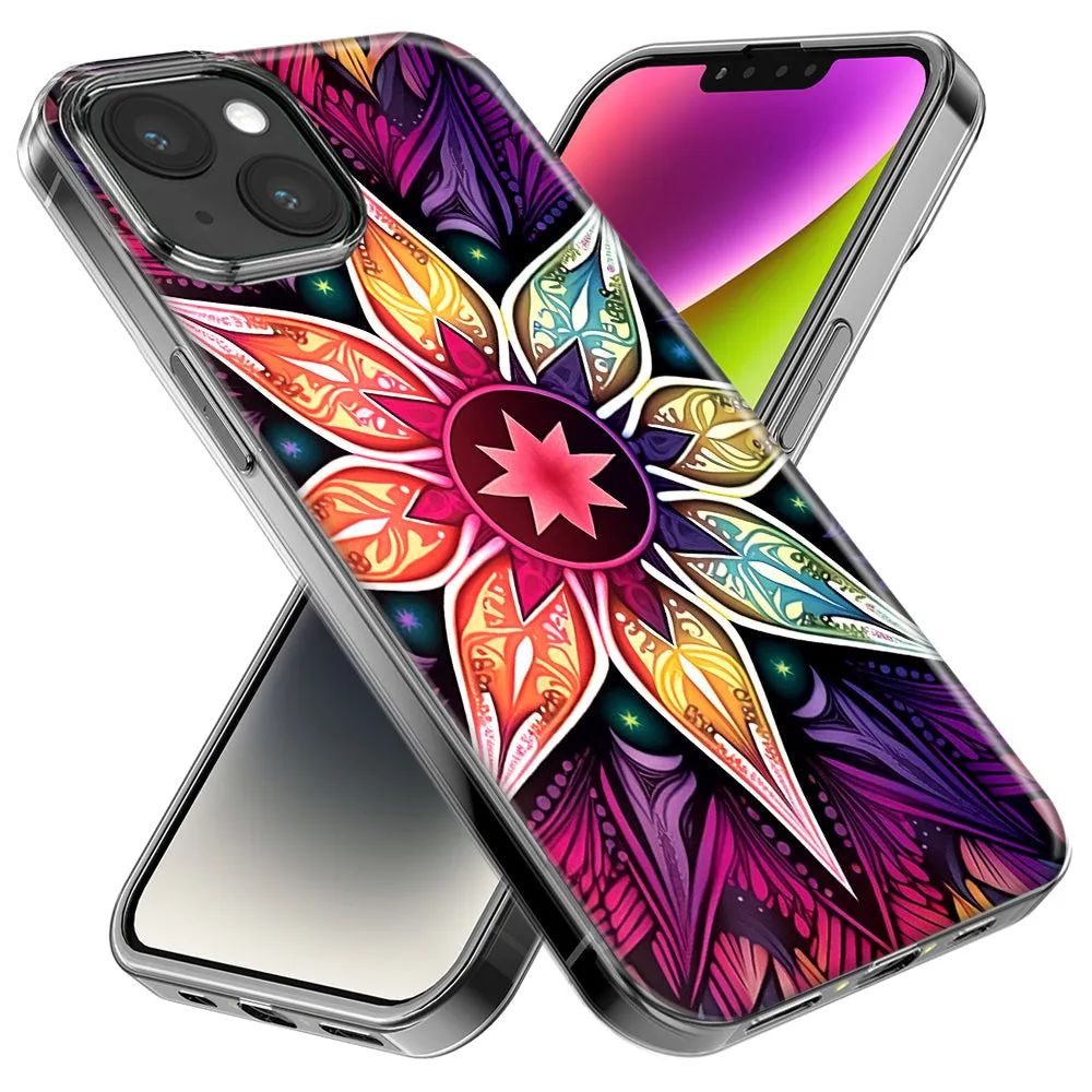For Apple iPhone 15 Pro Mandala Geometry Abstract Star Pattern Design Hybrid Protective Phone Case Cover
