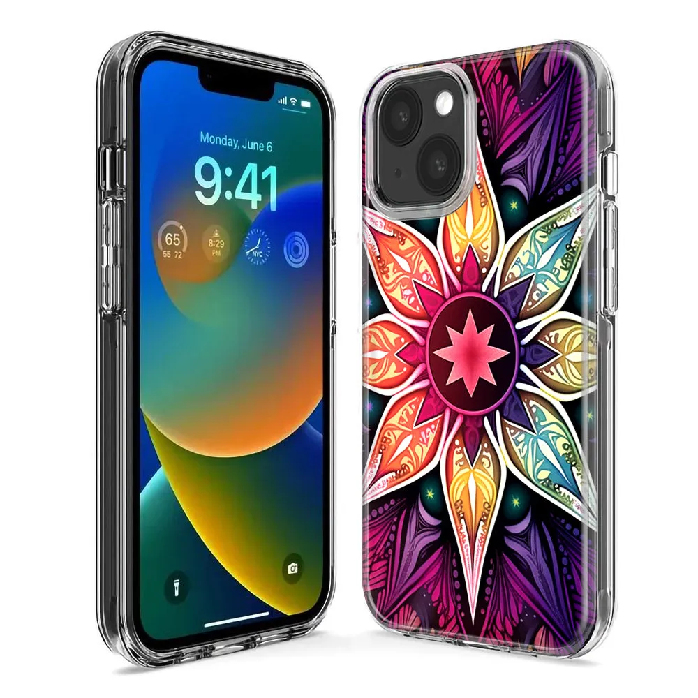 For Apple iPhone 15 Pro Mandala Geometry Abstract Star Pattern Design Hybrid Protective Phone Case Cover