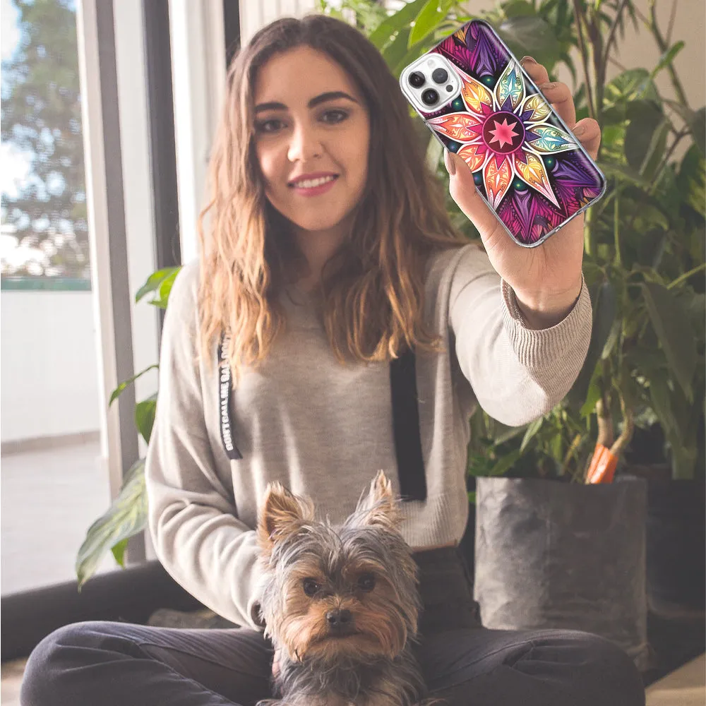 For Apple iPhone 15 Pro Mandala Geometry Abstract Star Pattern Design Hybrid Protective Phone Case Cover