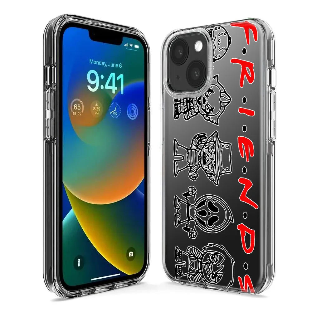 For Apple iPhone 15 Pro Max Cute Halloween Spooky Horror Scary Characters Friends Design Hybrid Protective Phone Case Cover