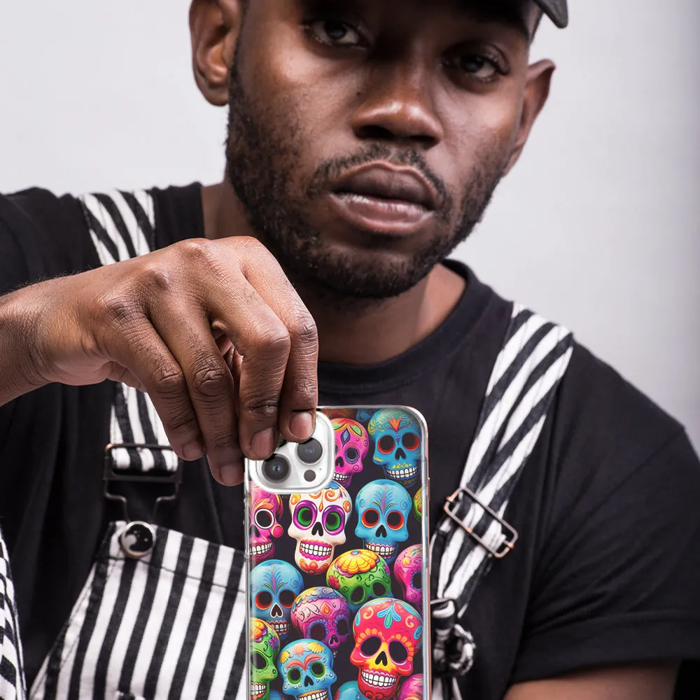 For Apple iPhone 15 Pro Max Halloween Spooky Colorful Day of the Dead Skulls Design Hybrid Protective Phone Case Cover