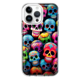 For Apple iPhone 15 Pro Max Halloween Spooky Colorful Day of the Dead Skulls Design Hybrid Protective Phone Case Cover