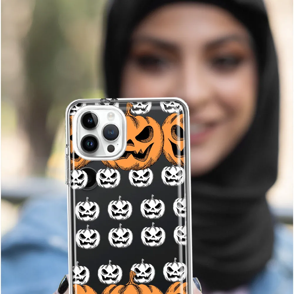 For Apple iPhone 15 Pro Max Halloween Spooky Horror Scary Jack O Lantern Pumpkins Design Hybrid Protective Phone Case Cover