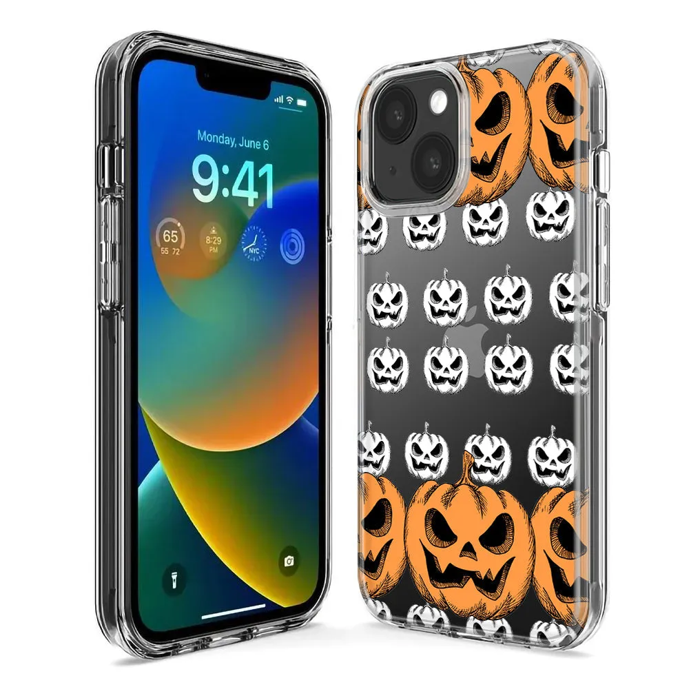 For Apple iPhone 15 Pro Max Halloween Spooky Horror Scary Jack O Lantern Pumpkins Design Hybrid Protective Phone Case Cover